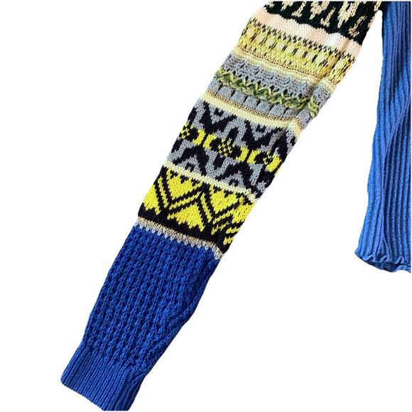 Free People Blue Bell Combo Sweater Women’s XS Ribbed Blue Fair Isle Mock Neck - Picture 8 of 14